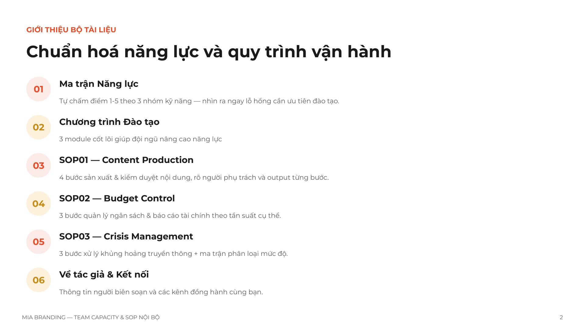 Team Capacity & SOP (Chuẩn Hoá Năng Lực Đội Ngũ & Quy Trình Vận Hành)